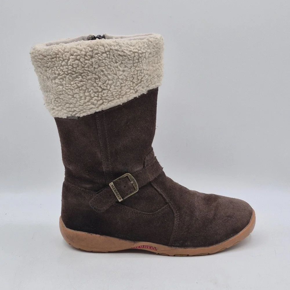 Merrell Mimosa Harvest Waterproof Boots Kids Size‎ 3 Brown Suede Faux Fur J95508